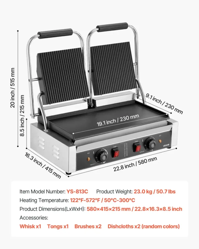 Topelt paninigrill 3600 W, plaat 48 x 23 cm