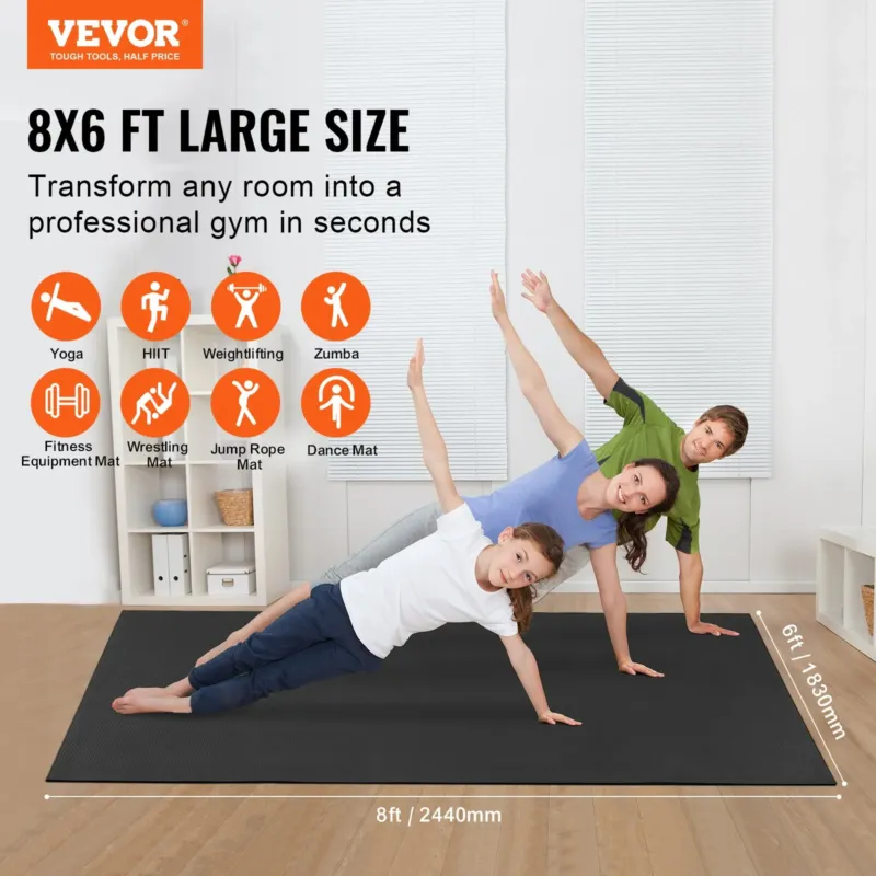 Treeningmatt libisemiskindel joogamatt jõusaali fitness pilate, 2,4 x 1,8 m, 2800 g