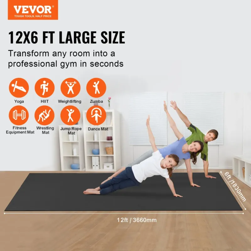 Treeningmatt libisemiskindel joogamatt jõusaali fitness pilate, 3,7 x 1,8 m, 2800 g
