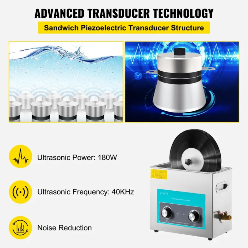 Ultraheli vinüülplaadipuhastusmasin 6L 40kHz vinüüli ultraheli