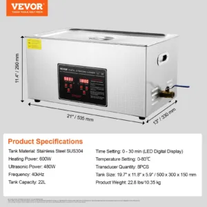 Ultrasonic Cleaner with Digital Timer & Heater, 22 L — pilt 7