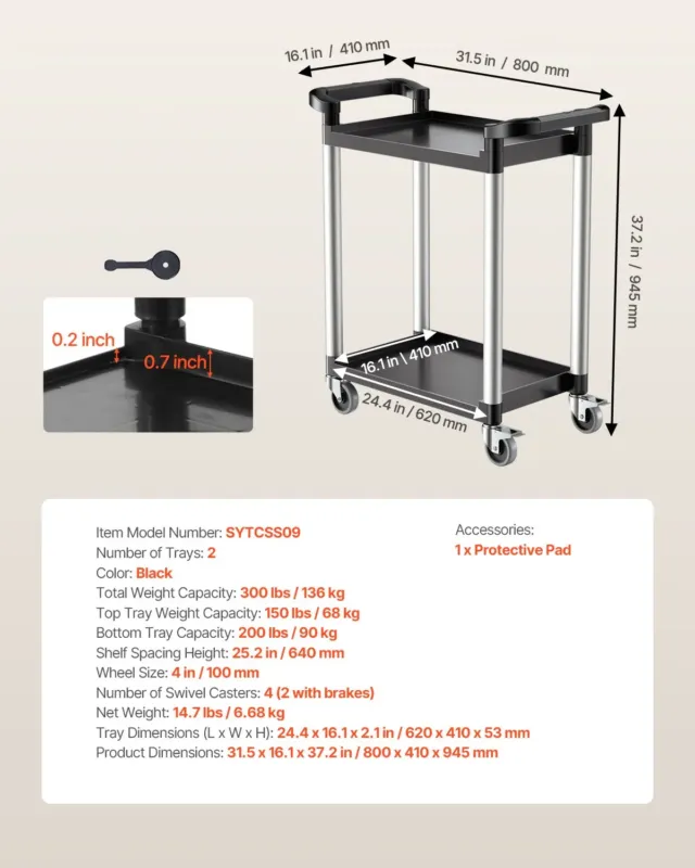 Universaalkäru, 136 kg, 2 tasandit