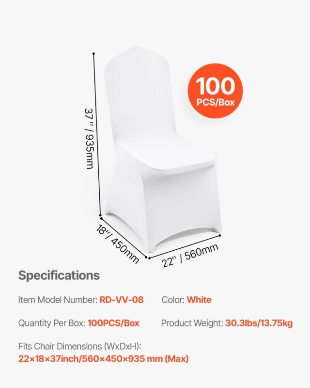 VEVOR Venivast spandexist kokkupandavad toolikatted, 100 tk, valge, 75 kg