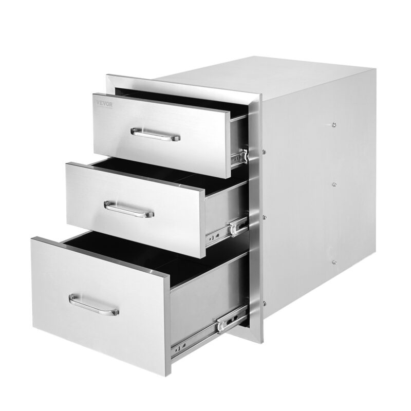 45.7 x 58.4 cm Outdoor Kitchen Stainless Steel Triple Access BBQ Drawers with Chrome