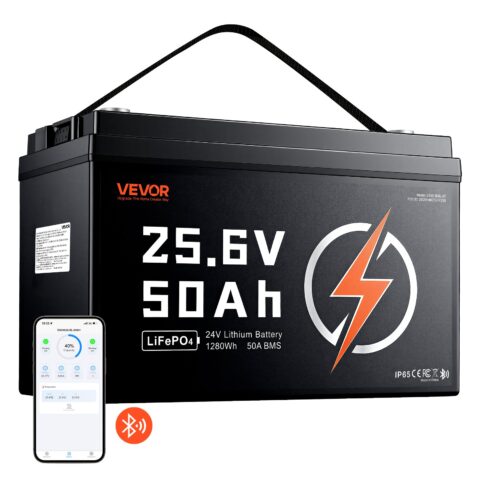 24V 50Ah LiFePO4 Lithium Battery 4000+ Cycles 50A BMS with Bluetooth, 100 L