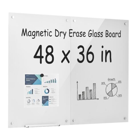 Glass Dry Erase Board 2 Pack 900 x 600 mm White Magnetic Whiteboard, 2 tk