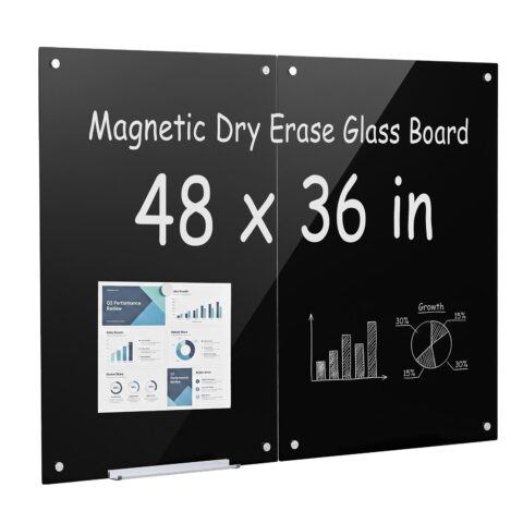 Glass Dry Erase Board 2 Pack 900 x 600 mm Black Magnetic Whiteboard, 2 tk