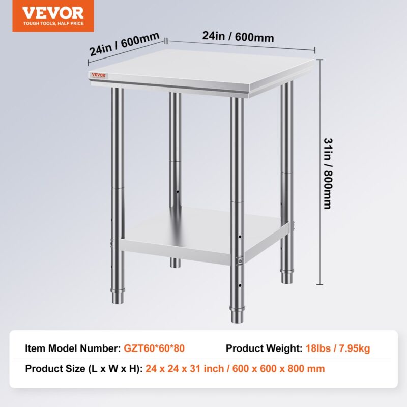 Roostevabast terasest ettevalmistuslaud, 318 kg, 61,0 x 61,0 x 78,7 cm