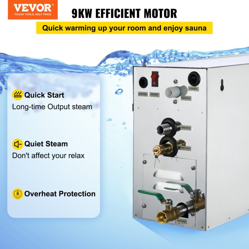 9KW aurugeneraator Aurugeneraator SPA-ruumi digitaalse ekraaniga aurugeneraator 35 ℃-55 ℃