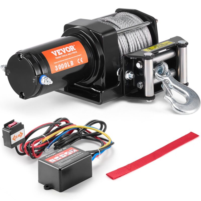 Electric Winch ATV UTV 1360.8 kg Steel Cable IP55 Waterproof Wired Control, 1361 kg