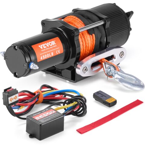 Electric Winch ATV UTV 2041.2 kg Synthetic Rope Waterproof Remote Control, 2041 kg