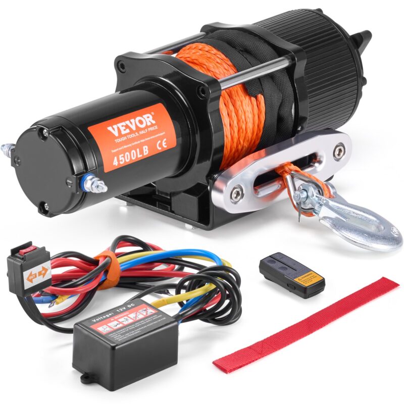 Electric Winch ATV UTV 2041.2 kg Synthetic Rope Waterproof Remote Control, 2041 kg