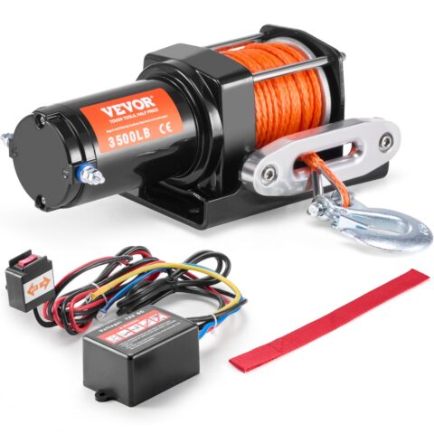 Electric Winch ATV UTV 1587.6 kg Synthetic Rope Waterproof Wired Control, 1588 kg