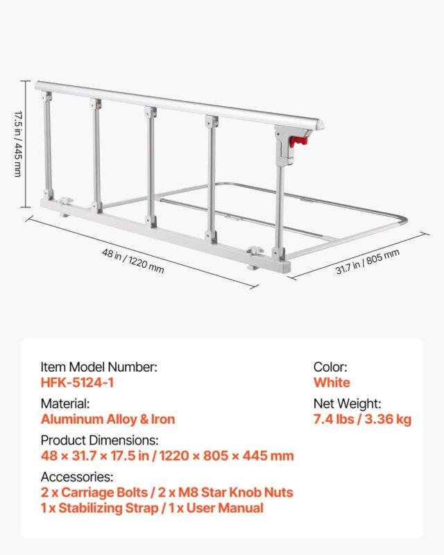 Kokkupandav voodiäär eakatele, 122 cm