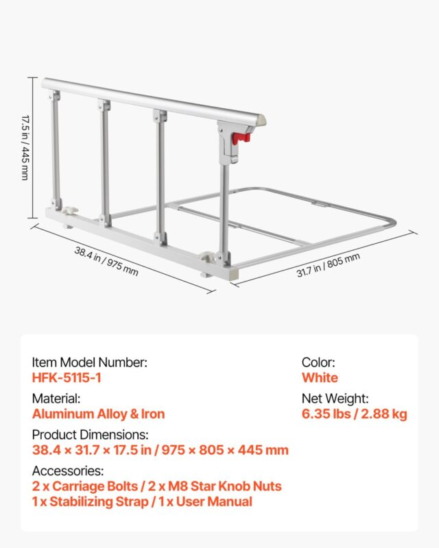 Kokkupandav voodiäär eakatele, 97 cm