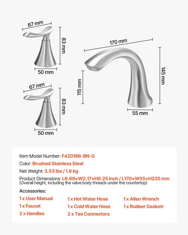 VEVOR Rooma vannisegisti, harjatud, 235×170×55 mm