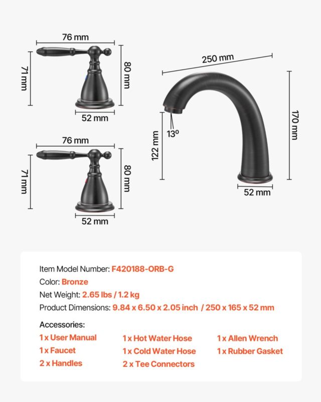 VEVOR Rooma vannisegisti, pronks, 250×165×52 mm