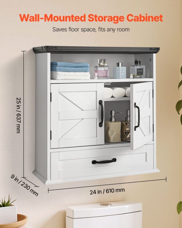 VEVOR Vannitoa seinakapp, 2 uksega, 610×230×637 mm