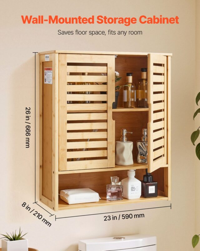 VEVOR Vannitoa seinakapp, 2 uksega, 590×210×666 mm