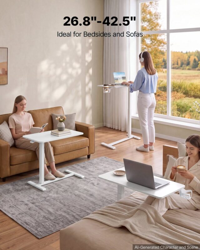 Voodi kohal olev laud 800 x 400 mm mobiilne öökapp peidetud ratastega