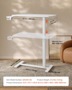 Voodi kohal olev laud 800 x 400 mm mobiilne öökapp peidetud ratastega — pilt 7