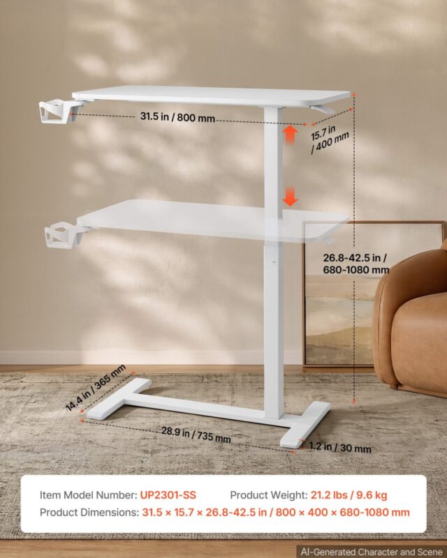 Voodi kohal olev laud 800 x 400 mm mobiilne öökapp peidetud ratastega