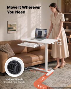 Voodi kohal olev laud 800 x 450 mm mobiilne öökapp peidetud ratastega — pilt 4