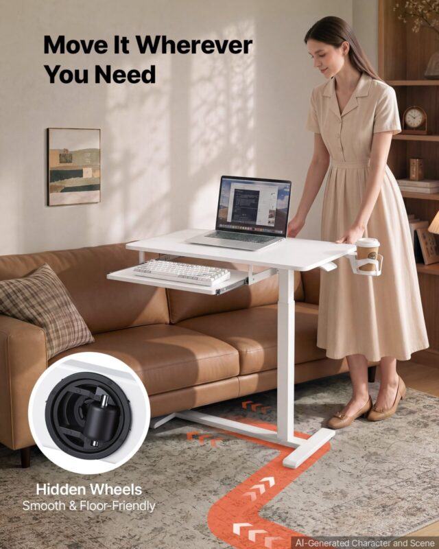 Voodi kohal olev laud 800 x 450 mm mobiilne öökapp peidetud ratastega
