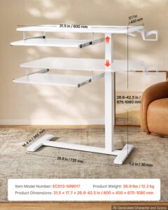 Voodi kohal olev laud 800 x 450 mm mobiilne öökapp peidetud ratastega — pilt 7