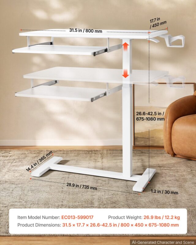 Voodi kohal olev laud 800 x 450 mm mobiilne öökapp peidetud ratastega