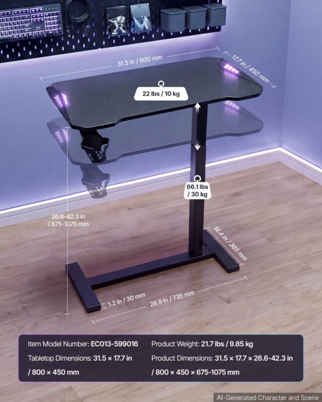 Voodi kohal olev laud 800 x 450 mm mobiilne mängulaud peidetud ratastega