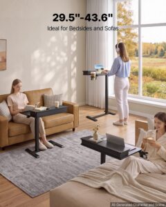 Voodi kohal olev laud 700 x 500 mm mobiilne öökapp peidetud ratastega — pilt 2