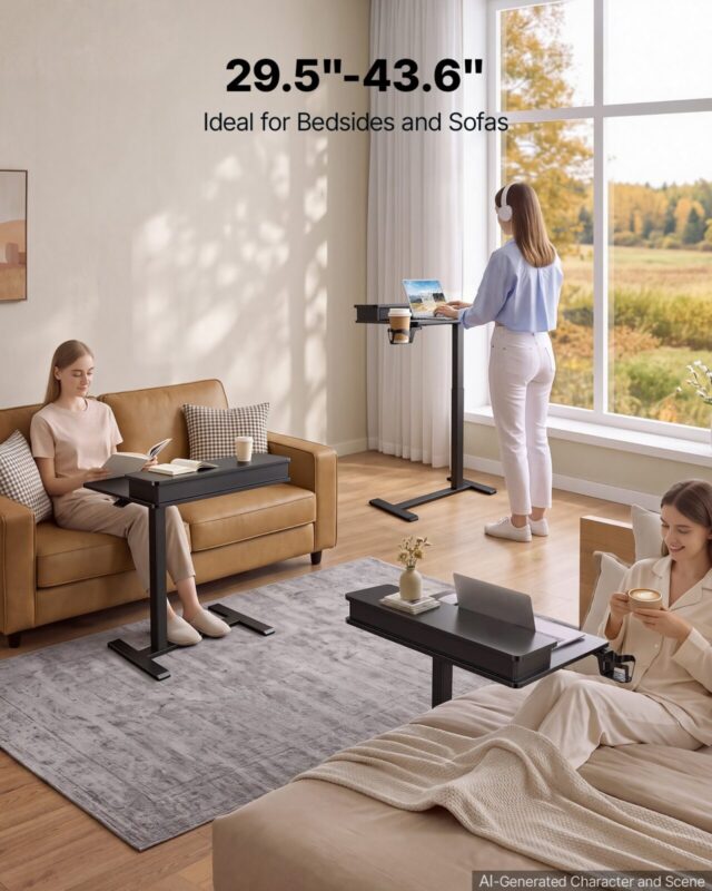 Voodi kohal olev laud 700 x 500 mm mobiilne öökapp peidetud ratastega