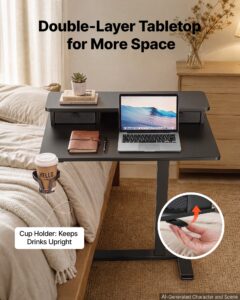 Voodi kohal olev laud 700 x 500 mm mobiilne öökapp peidetud ratastega — pilt 3
