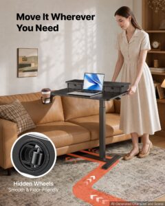 Voodi kohal olev laud 700 x 500 mm mobiilne öökapp peidetud ratastega — pilt 4