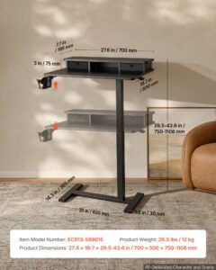 Voodi kohal olev laud 700 x 500 mm mobiilne öökapp peidetud ratastega — pilt 7
