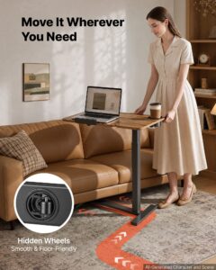 Voodi kohal olev laud 700 x 400 mm mobiilne öökapp peidetud ratastega — pilt 4