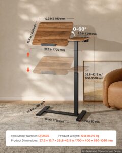 Voodi kohal olev laud 700 x 400 mm mobiilne öökapp peidetud ratastega — pilt 7