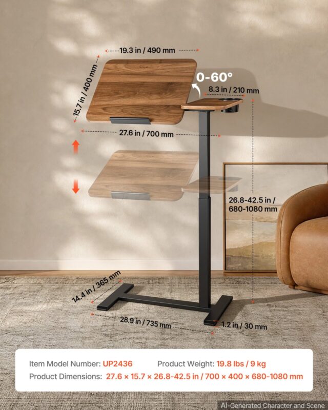 Voodi kohal olev laud 700 x 400 mm mobiilne öökapp peidetud ratastega