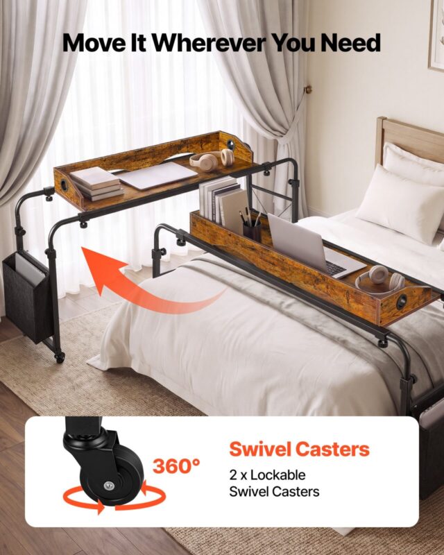 Voodi kohal asetsev laud 1060 x 360 mm mobiilne voodi kohal asetsev laud pöörlevate
