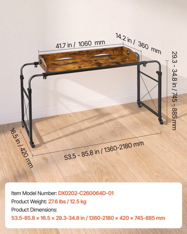 Voodi kohal asetsev laud 1060 x 360 mm mobiilne voodi kohal asetsev laud pöörlevate