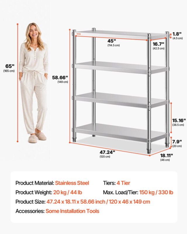 Roostevabast terasest riiul, 150 kg, 118,9 x 47 cm, 149,7 kg