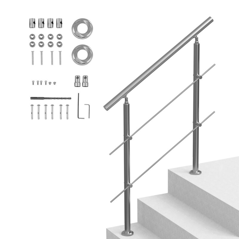 100.1 cm Handrails for Outdoor Steps 2 Crossbars Staircase for Porch Deck, 100,1 cm
