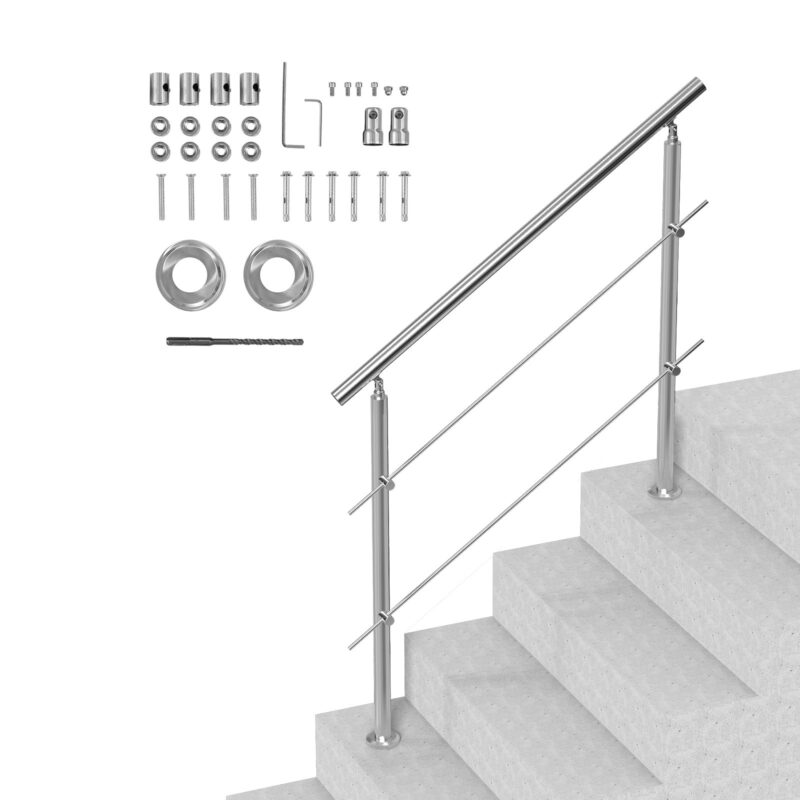 119.9 cm Handrails for Outdoor Steps 2 Crossbars Staircase for Porch Deck, 119,9 cm