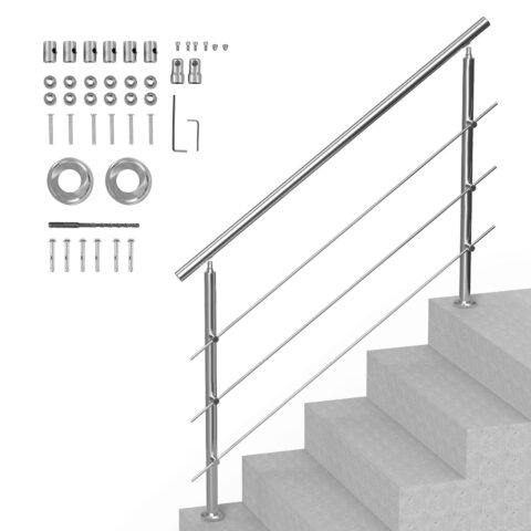 149.9 cm Handrails for Outdoor Steps 3 Crossbars Staircase for Porch Deck, 149,9 cm