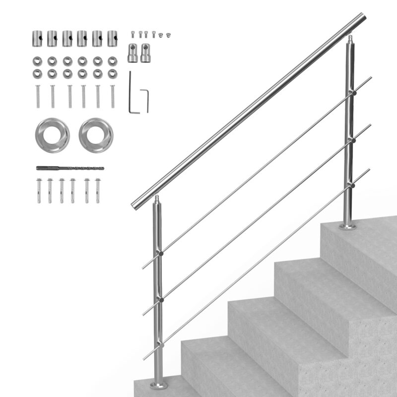 149.9 cm Handrails for Outdoor Steps 3 Crossbars Staircase for Porch Deck, 149,9 cm