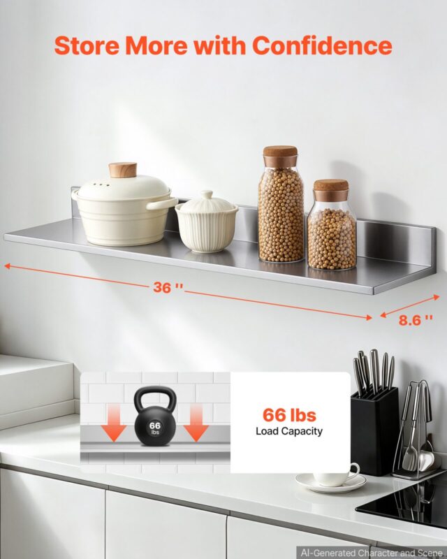 Roostevabast terasest riiul 218 x 914 mm 2 tk seinale kinnitatav ujuvriiul, 29,9 kg, 30 kg