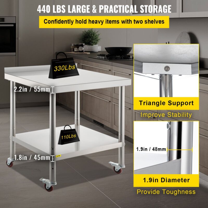 Roostevabast terasest ettevalmistuslaud, 50 kg, 91,4 x 61,0 x 88,9 cm, 200 kg