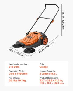 VEVOR Käsitsi lükatav põrandahari, 650 mm, 18,9 L, oran — pilt 7