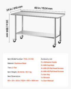 VEVOR Roostevabast terasest töölaud, 61 x 152 cm, 1524×610×894 mm, 62 cm — pilt 7